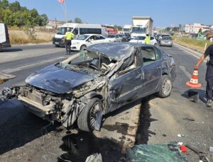 KONTROLDEN ÇIKAN OTOMOBİL, TAKLA ATTI