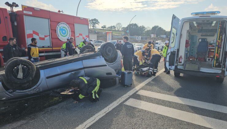 TAKLA ATAN OTOMOBİL TERS DÖNDÜ